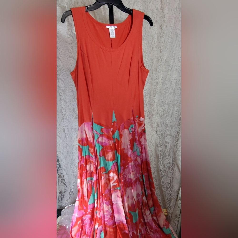 Vasna Sleeveless Floral Dress - Orange and Pink NWOT